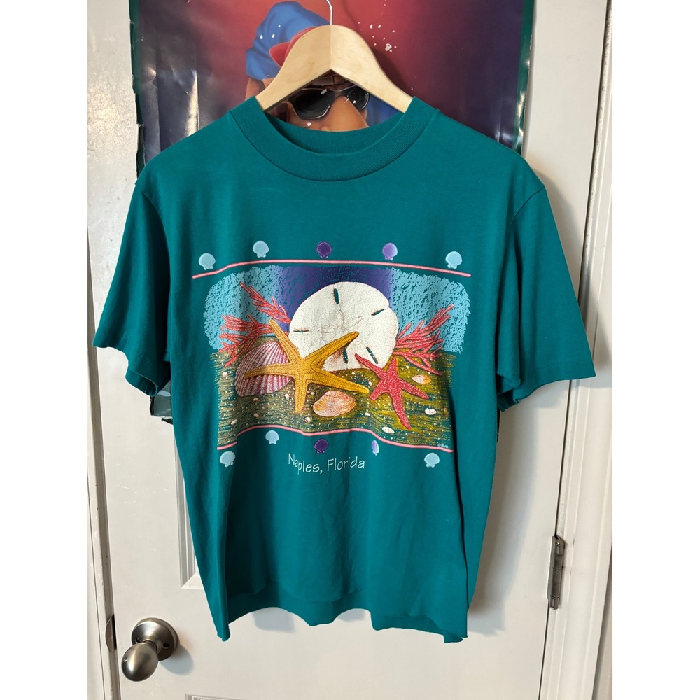 Vintage Sunshine Apparel Naples Florida T-Shirt TealStarfish Sand Dollar M